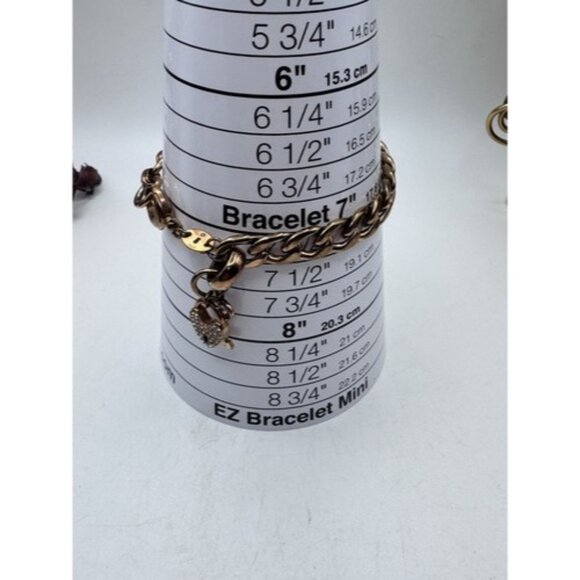 Fossil Link Bracelet Rose Gold Tone, Rhinestone Heart Lock Charm Whit Key- Cute - Picture 7 of 13